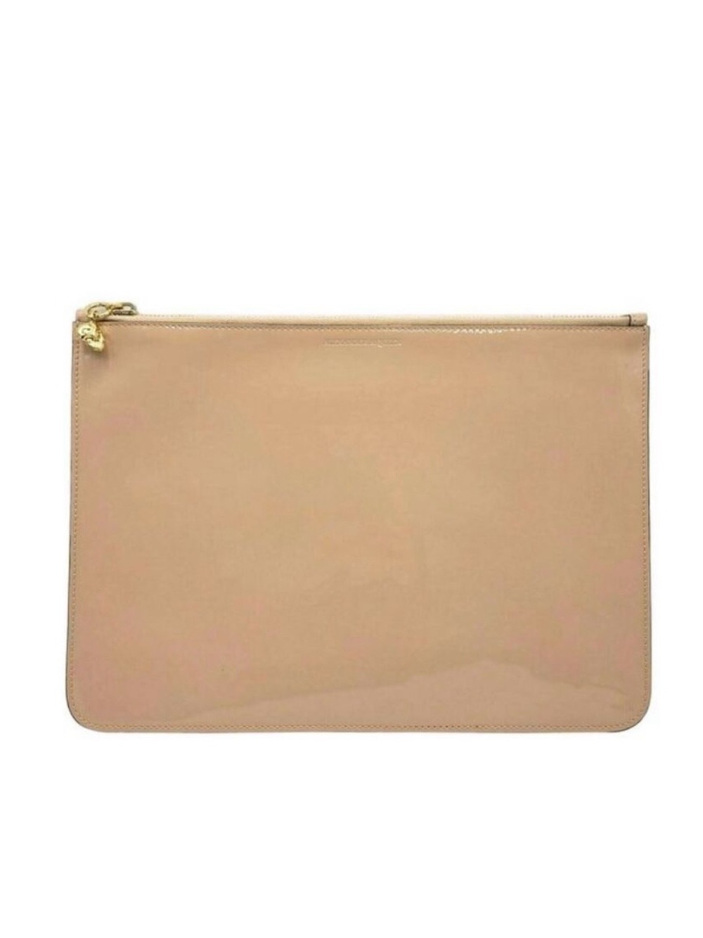 Alexander McQueen Beige Large Patent Leather Zip Pouch skull charm